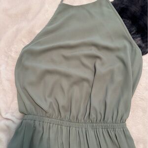 Green Sleeveless Halter bridesmaid dress/ gown.